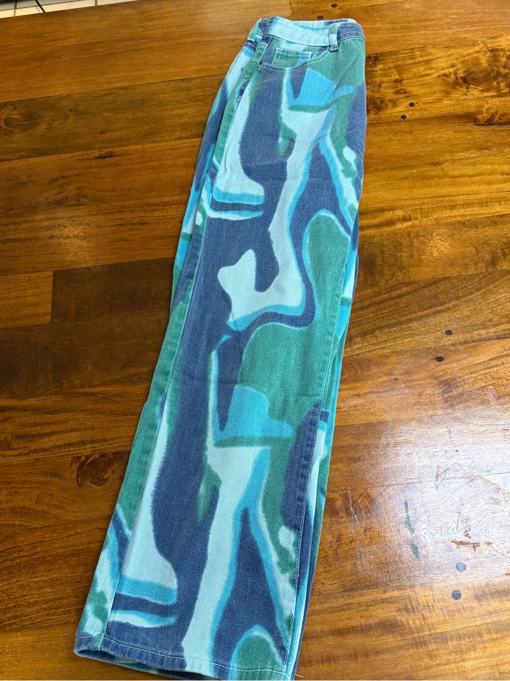 Women's  Blue & Green Tie-Dye Light Denim Pants